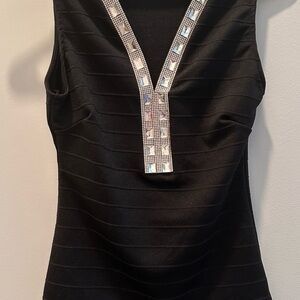 Elegant Black Sleeveless Top with Embellished V-Neck